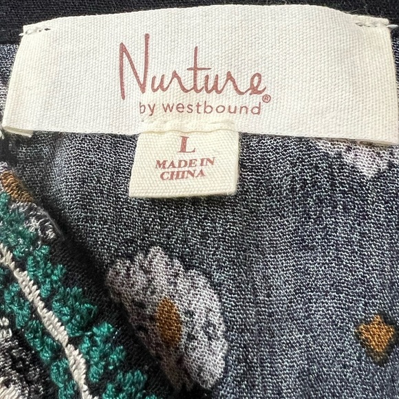Nurture by Westbound 3/4 Sleeve Embroidered Boho Notch Collar Top Size L - Picture 5 of 10